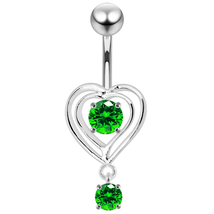 Moving Jeweled Heart Design Belly Ring - Monster Piercing