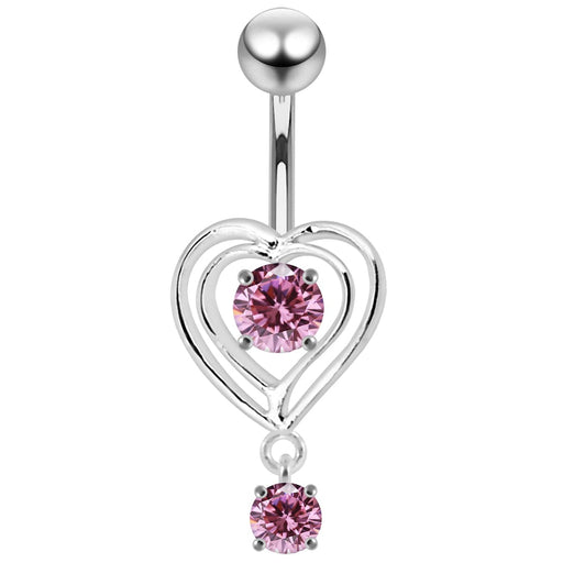 Moving Jeweled Heart Design Belly Ring - Monster Piercing