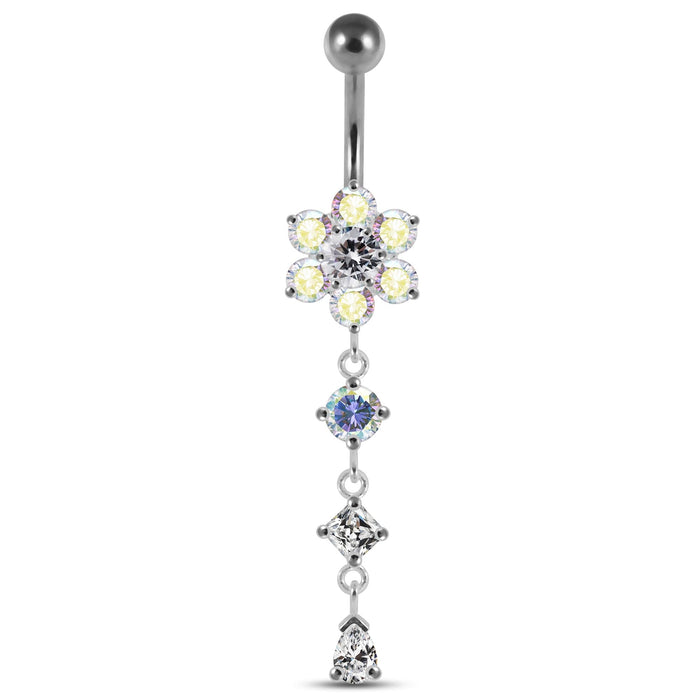 Dangling Jeweled Flower Belly Bar - Monster Piercing