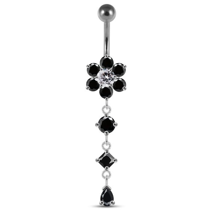 Dangling Jeweled Flower Belly Bar - Monster Piercing