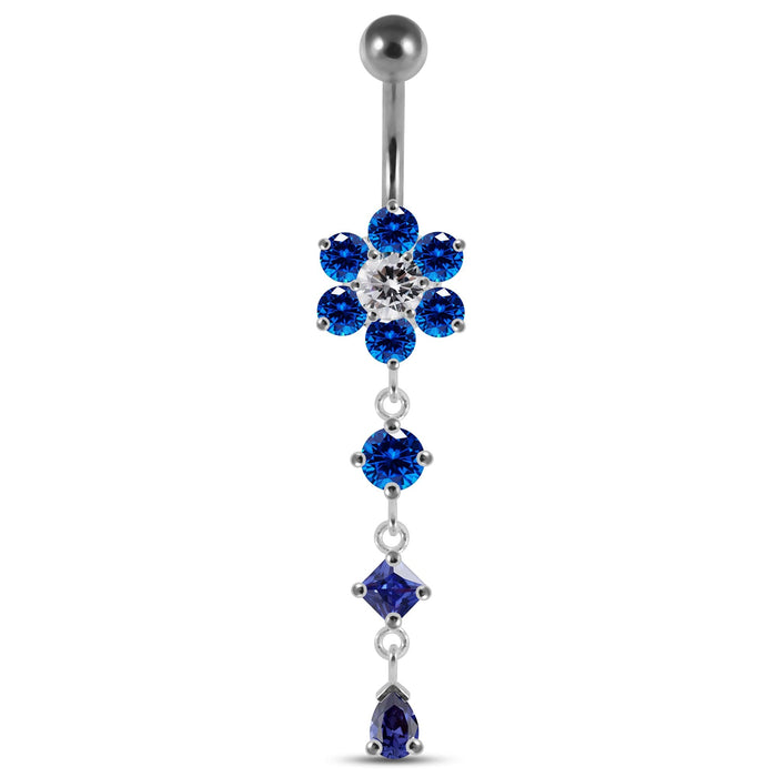 Dangling Jeweled Flower Belly Bar - Monster Piercing