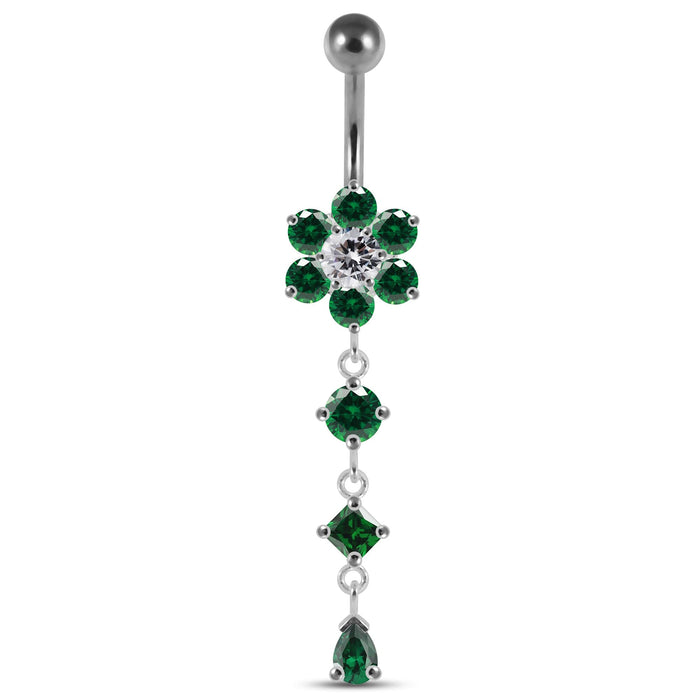 Dangling Jeweled Flower Belly Bar - Monster Piercing