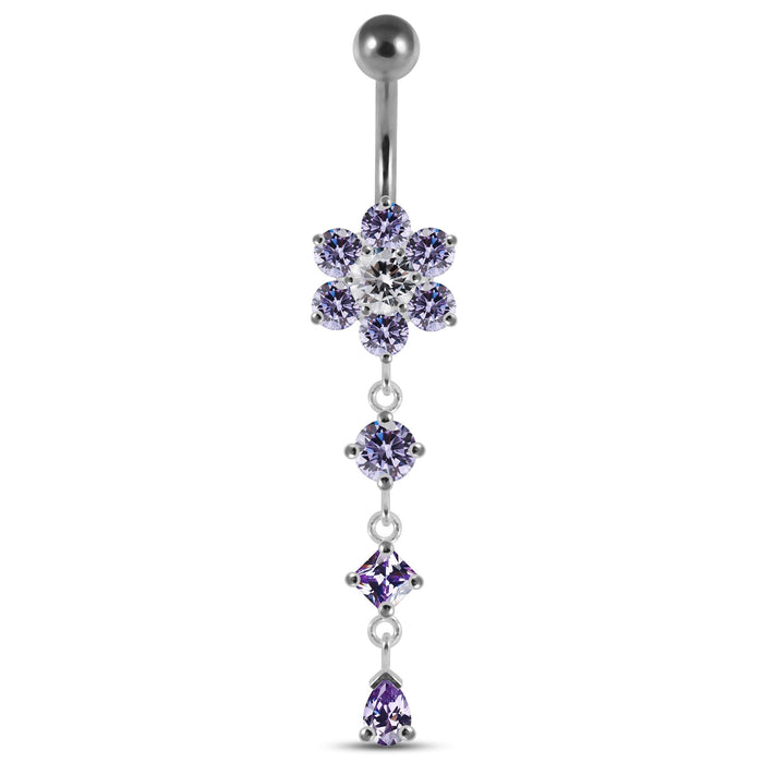 Dangling Jeweled Flower Belly Bar - Monster Piercing