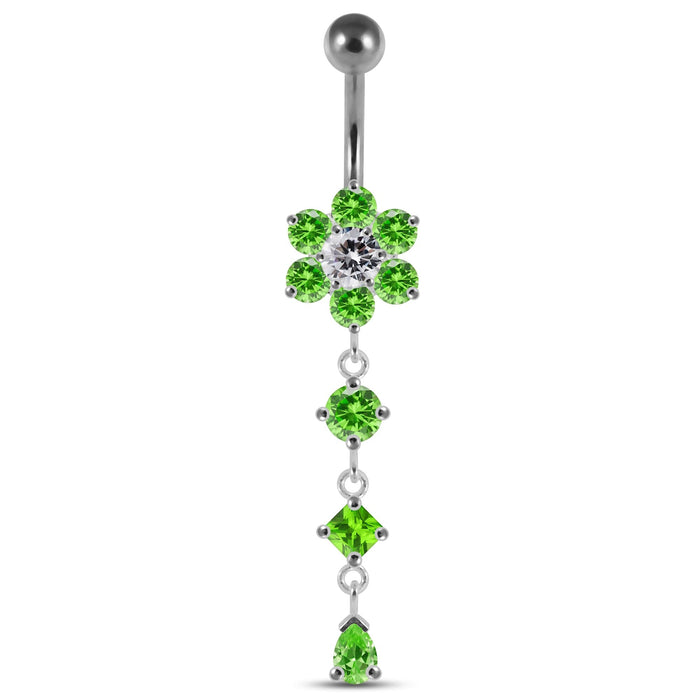 Dangling Jeweled Flower Belly Bar - Monster Piercing