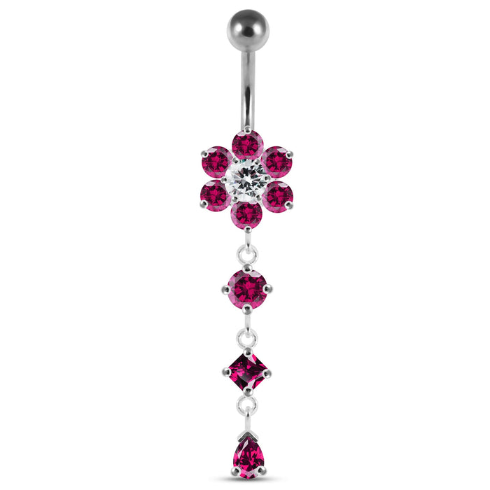 Dangling Jeweled Flower Belly Bar - Monster Piercing