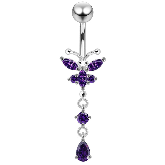 Jeweled Moving Butterfly Design Belly Button Jewelry - Monster Piercing