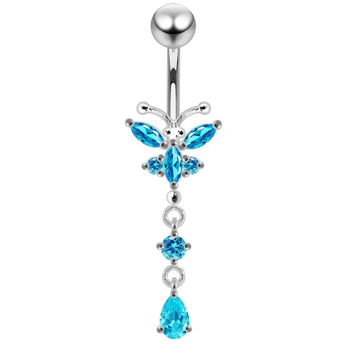 Jeweled Moving Butterfly Design Belly Button Jewelry - Monster Piercing