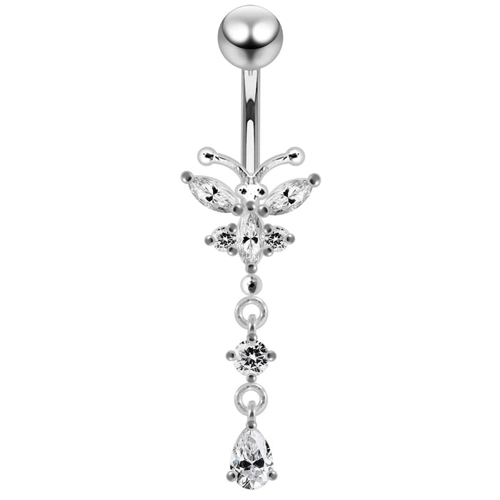 Jeweled Moving Butterfly Design Belly Button Jewelry - Monster Piercing