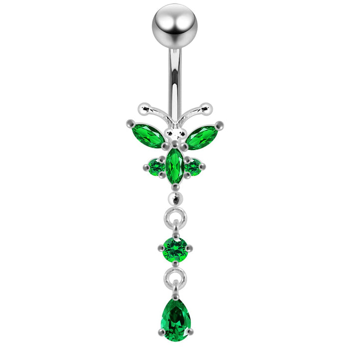 Jeweled Moving Butterfly Design Belly Button Jewelry - Monster Piercing