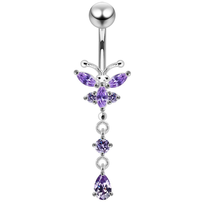 Jeweled Moving Butterfly Design Belly Button Jewelry - Monster Piercing