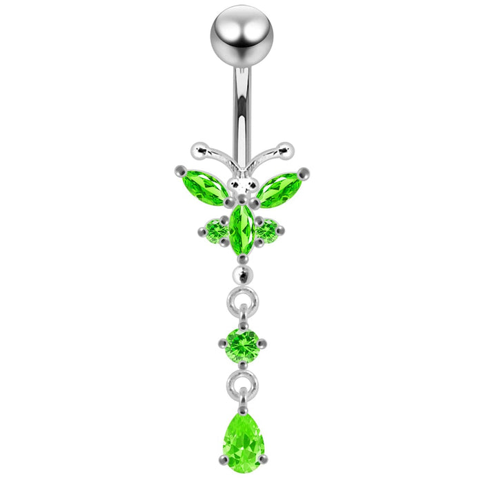 Jeweled Moving Butterfly Design Belly Button Jewelry - Monster Piercing