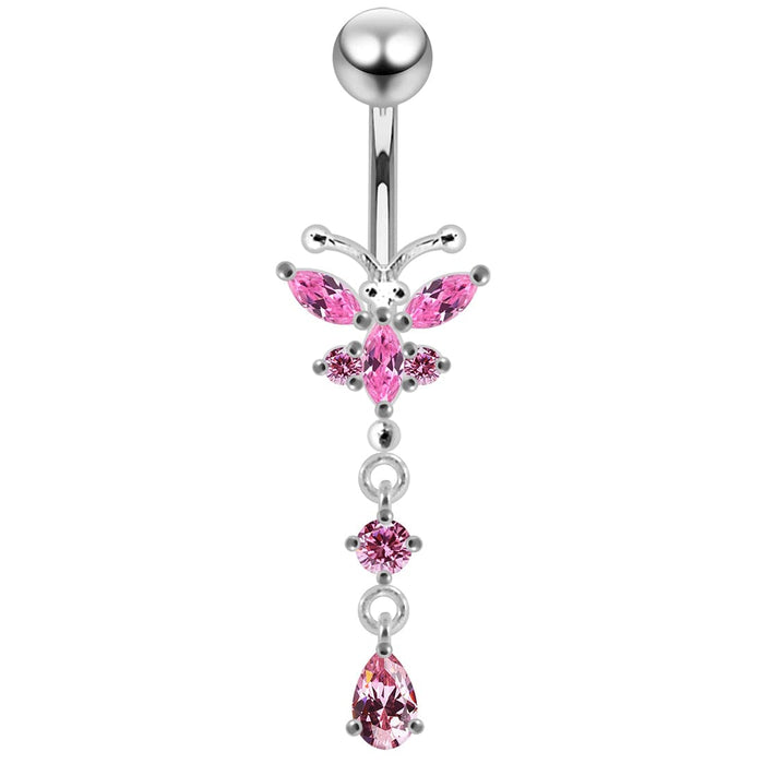 Jeweled Moving Butterfly Design Belly Button Jewelry - Monster Piercing