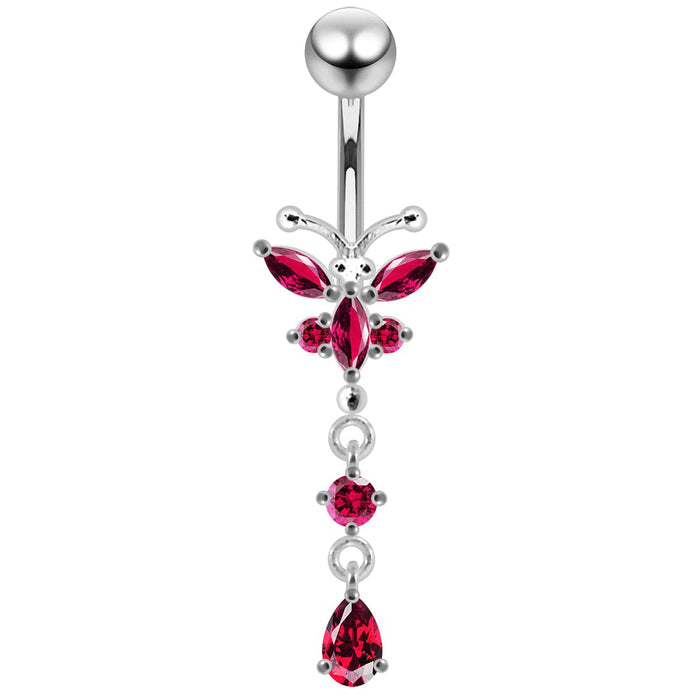 Jeweled Moving Butterfly Design Belly Button Jewelry - Monster Piercing