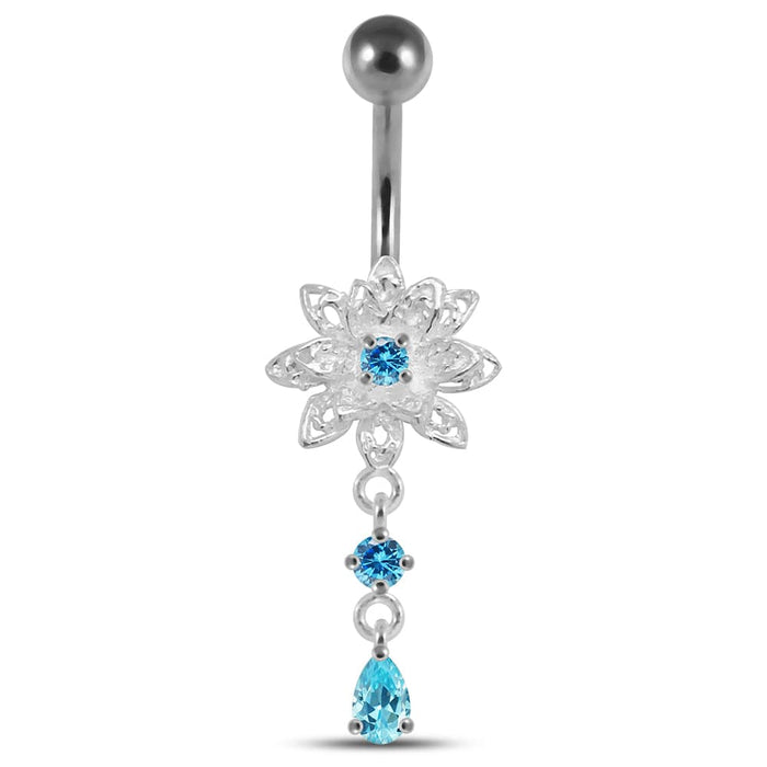 14 Gauge Moving Jeweled Fancy Curved Navel Ring - Monster Piercing