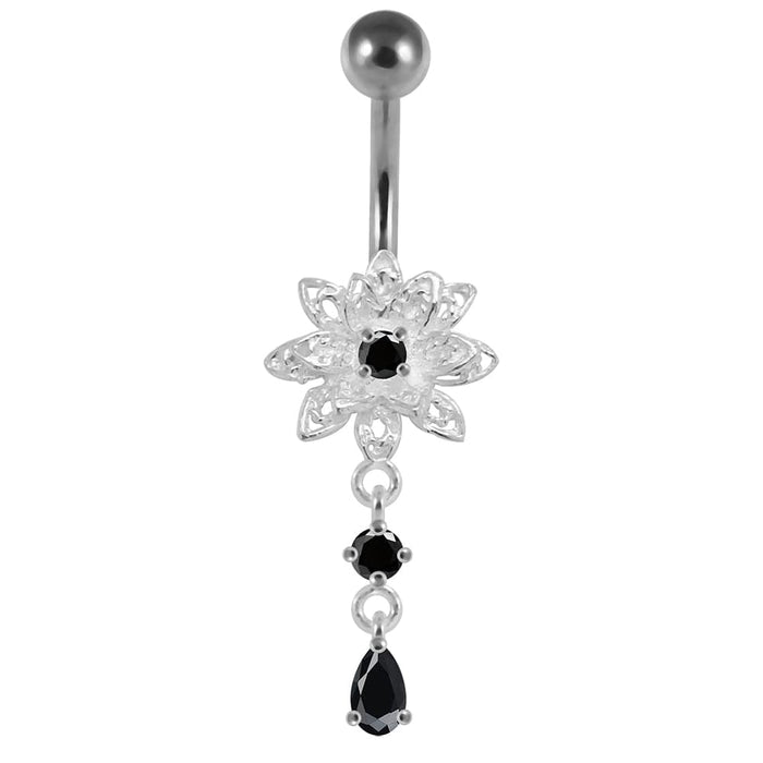 14 Gauge Moving Jeweled Fancy Curved Navel Ring - Monster Piercing