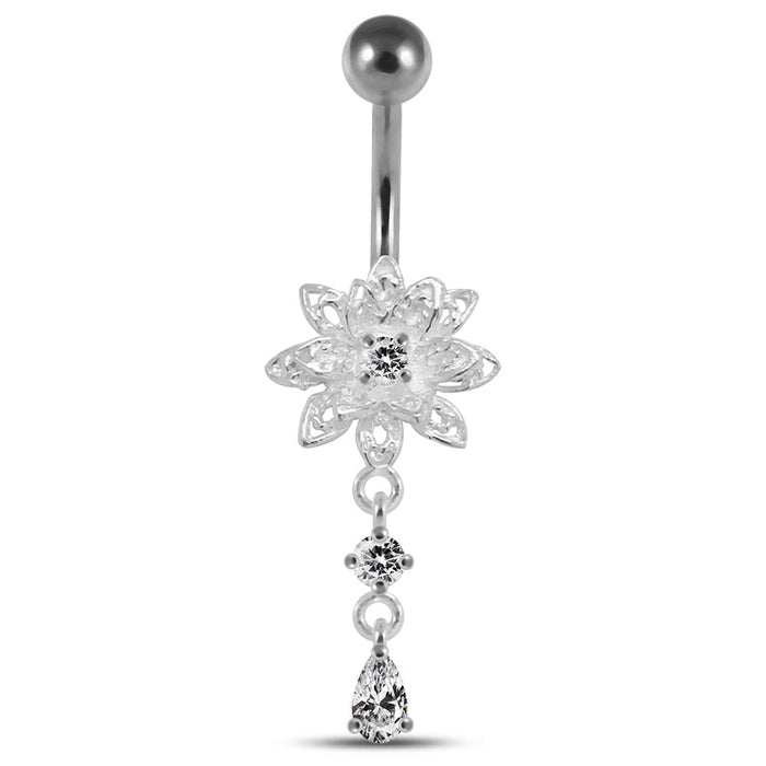 14 Gauge Moving Jeweled Fancy Curved Navel Ring - Monster Piercing