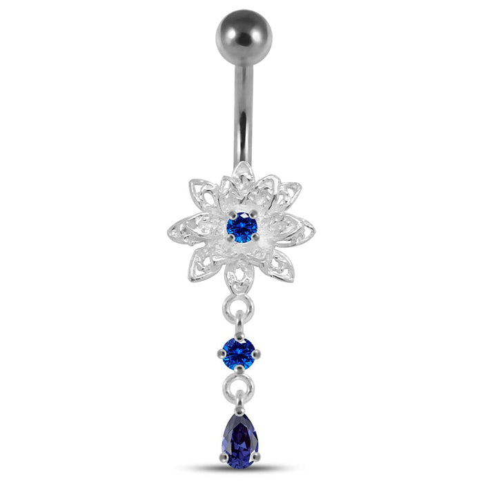 14 Gauge Moving Jeweled Fancy Curved Navel Ring - Monster Piercing