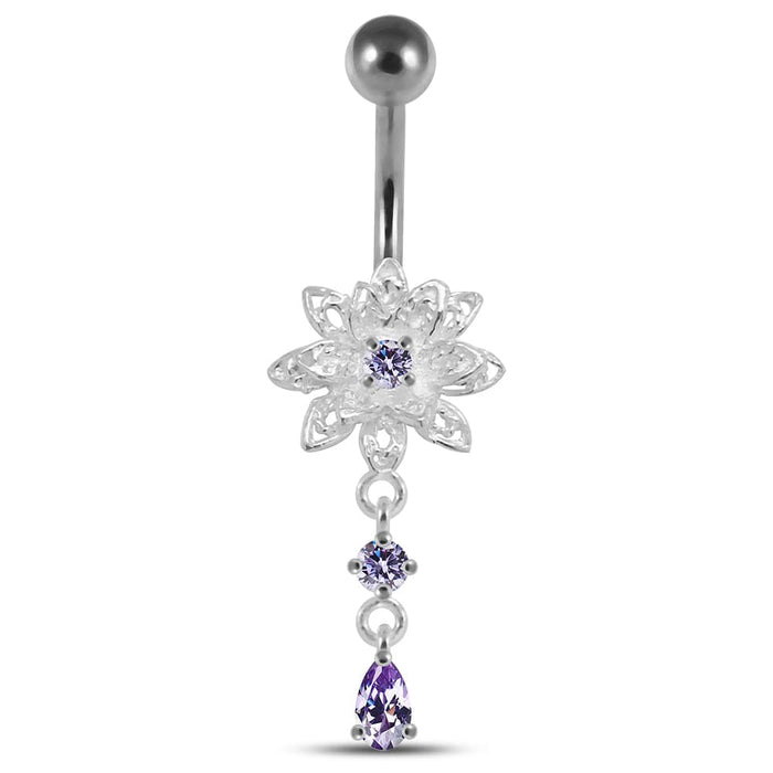 14 Gauge Moving Jeweled Fancy Curved Navel Ring - Monster Piercing