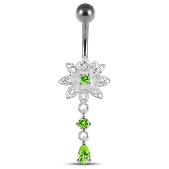 14 Gauge Moving Jeweled Fancy Curved Navel Ring - Monster Piercing