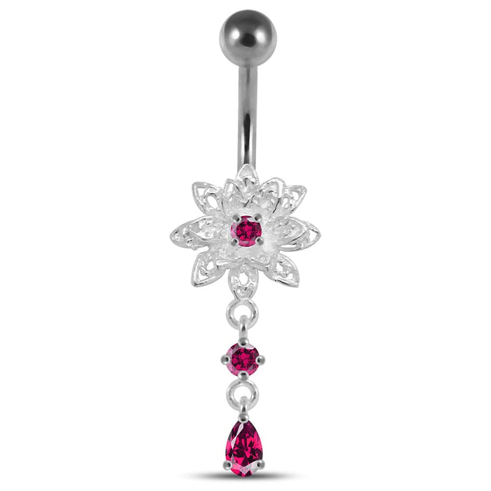 14 Gauge Moving Jeweled Fancy Curved Navel Ring - Monster Piercing