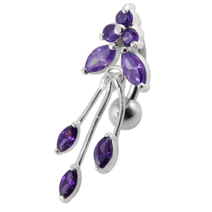 Dangling Jeweled Flower Navel Belly Ring - Monster Piercing