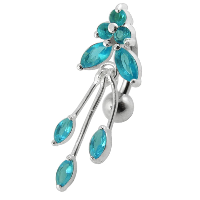 Dangling Jeweled Flower Navel Belly Ring - Monster Piercing