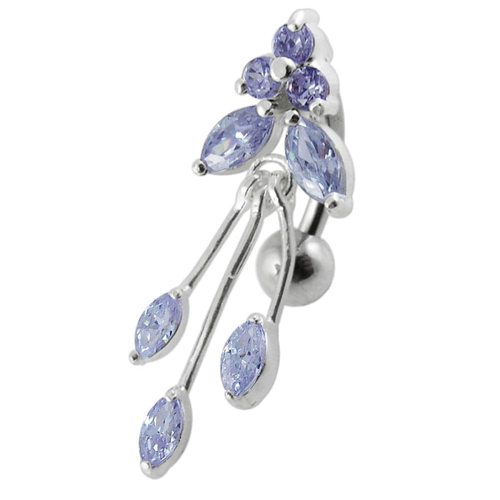 Dangling Jeweled Flower Navel Belly Ring - Monster Piercing