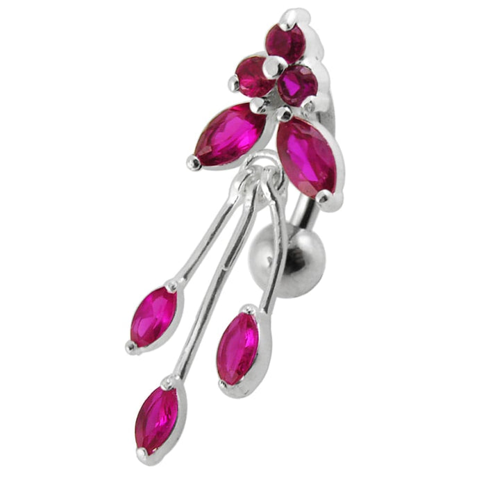 Dangling Jeweled Flower Navel Belly Ring - Monster Piercing