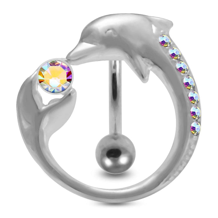 Fancy Jeweled Round SS Bar Navel Body Jewelry - Monster Piercing