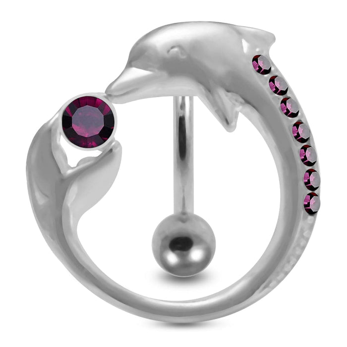 Fancy Jeweled Round SS Bar Navel Body Jewelry - Monster Piercing