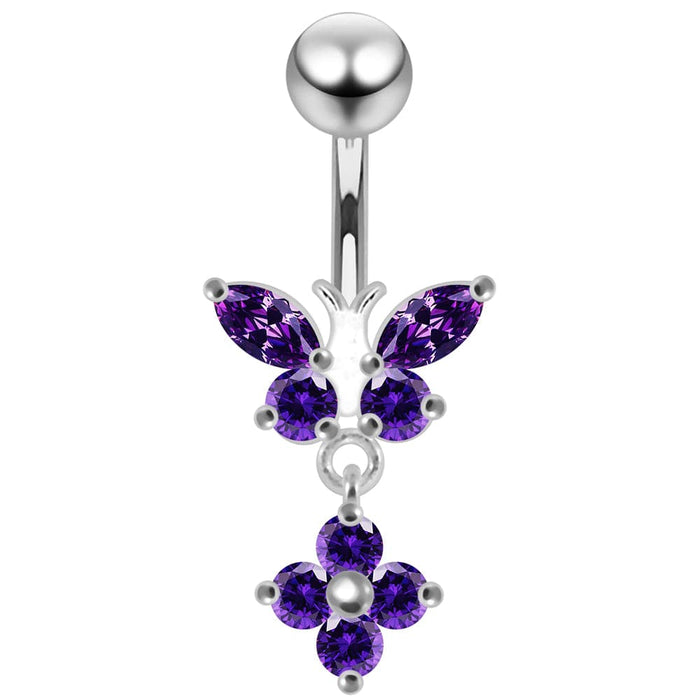 Moving Jeweled Butterfly Banana Bar Navel Ring - Monster Piercing