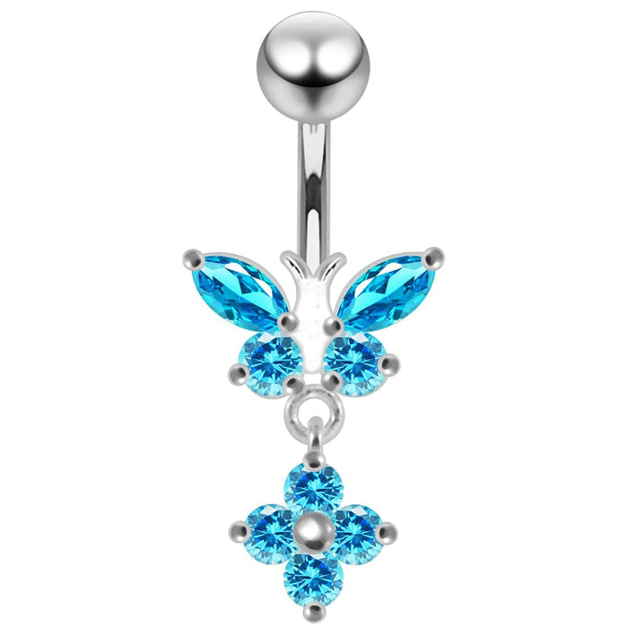 Moving Jeweled Butterfly Banana Bar Navel Ring - Monster Piercing