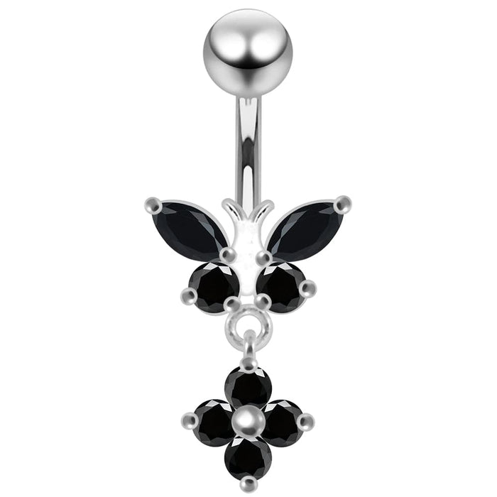 Moving Jeweled Butterfly Banana Bar Navel Ring - Monster Piercing