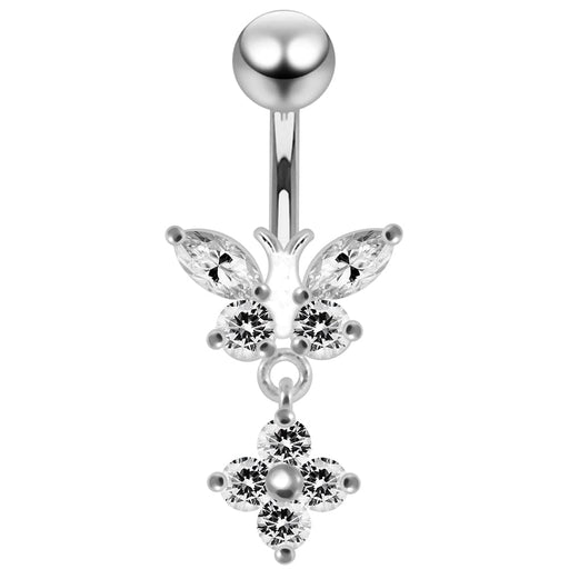 Moving Jeweled Butterfly Banana Bar Navel Ring - Monster Piercing