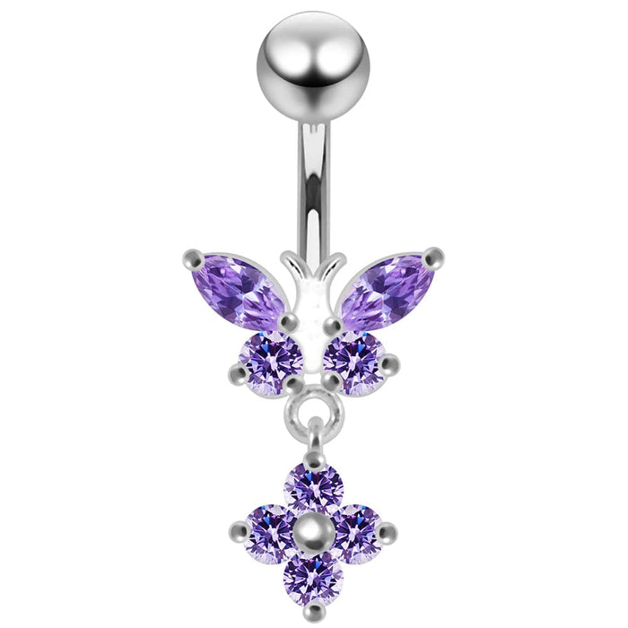 Moving Jeweled Butterfly Banana Bar Navel Ring - Monster Piercing