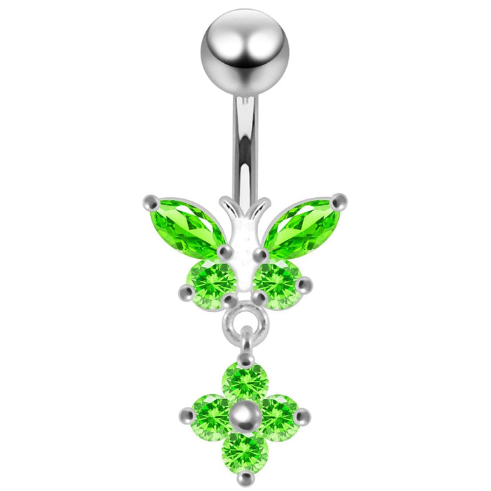 Moving Jeweled Butterfly Banana Bar Navel Ring - Monster Piercing