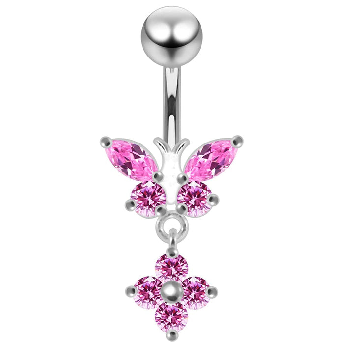 Moving Jeweled Butterfly Banana Bar Navel Ring - Monster Piercing