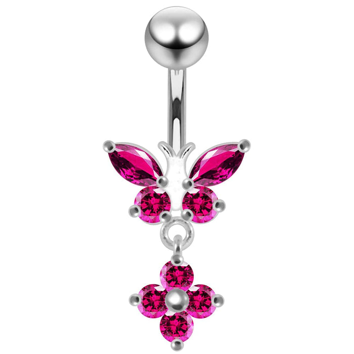 Moving Jeweled Butterfly Banana Bar Navel Ring - Monster Piercing