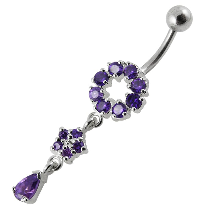 Moving Fancy Jeweled Dangling Silver with316L Surgical Steel Banana Belly RingÊ - Monster Piercing