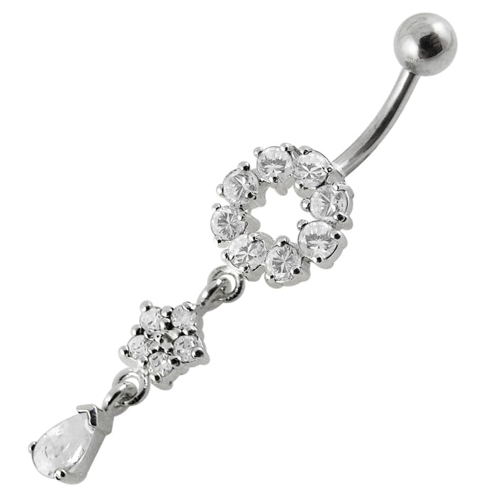 Moving Fancy Jeweled Dangling Silver with316L Surgical Steel Banana Belly RingÊ - Monster Piercing