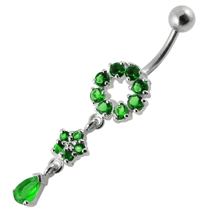 Moving Fancy Jeweled Dangling Silver with316L Surgical Steel Banana Belly RingÊ - Monster Piercing