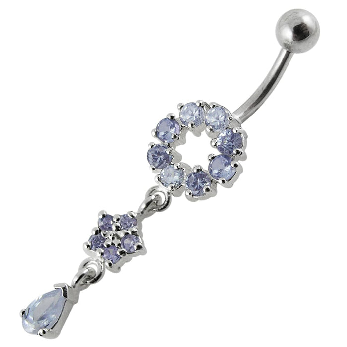 Moving Fancy Jeweled Dangling Silver with316L Surgical Steel Banana Belly RingÊ - Monster Piercing