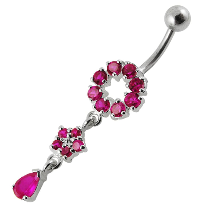 Moving Fancy Jeweled Dangling Silver with316L Surgical Steel Banana Belly RingÊ - Monster Piercing