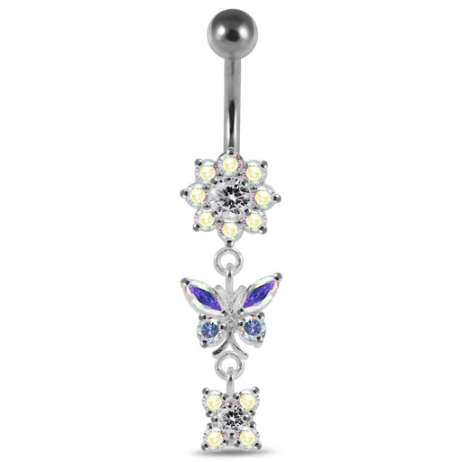 Reverse Banana Jeweled Flower Belly Ring - Monster Piercing