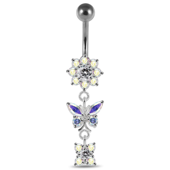 Reverse Banana Jeweled Flower Belly Ring - Monster Piercing