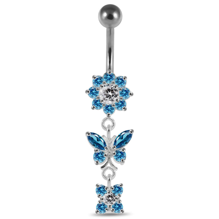 Reverse Banana Jeweled Flower Belly Ring - Monster Piercing