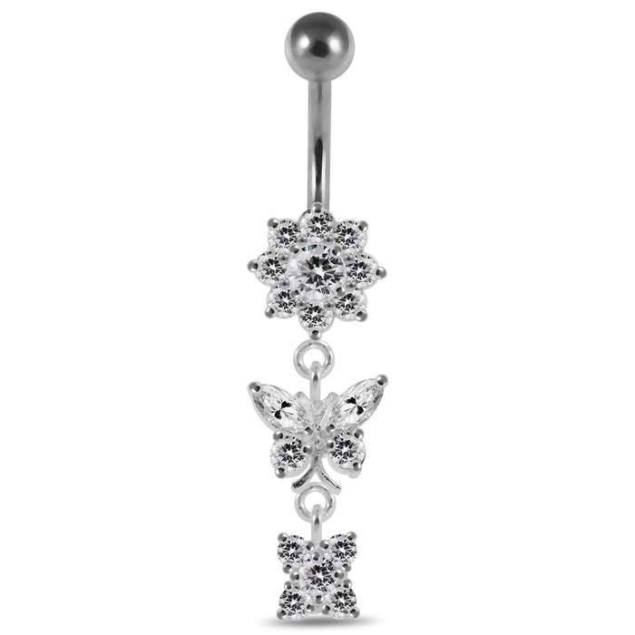 Reverse Banana Jeweled Flower Belly Ring - Monster Piercing