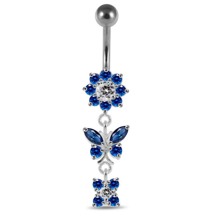 Reverse Banana Jeweled Flower Belly Ring - Monster Piercing