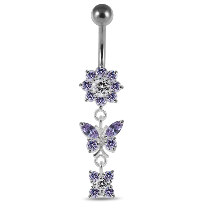 Reverse Banana Jeweled Flower Belly Ring - Monster Piercing