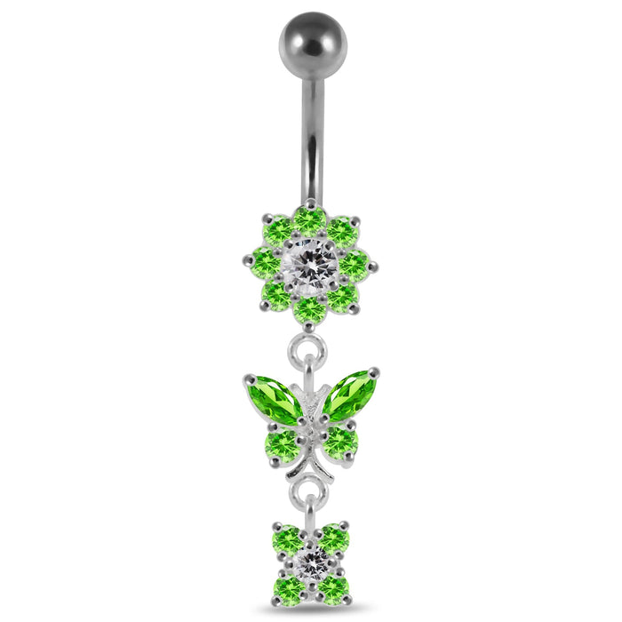 Reverse Banana Jeweled Flower Belly Ring - Monster Piercing